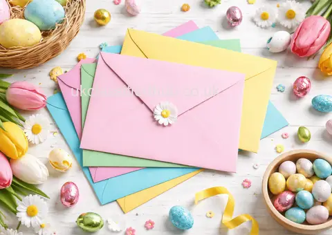 Get Pastel Yellow Coloured Envelopes with Easter Decorations