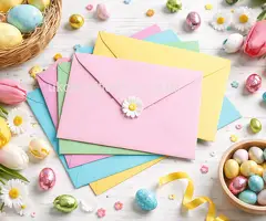 Get Pastel Yellow Coloured Envelopes with Easter Decorations