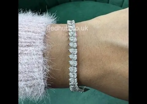 11.95ct D-E/VS Lab Grown Pear Shape Diamond Tennis Bracelet, 14k White Gold