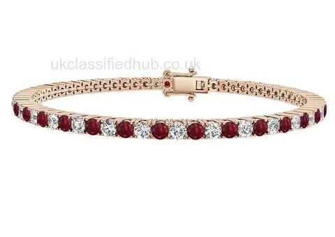 3.00 Ct Ruby And Diamond Tennis Bracelet, 18K Rose Gold