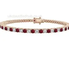 3.00 Ct Ruby And Diamond Tennis Bracelet, 18K Rose Gold