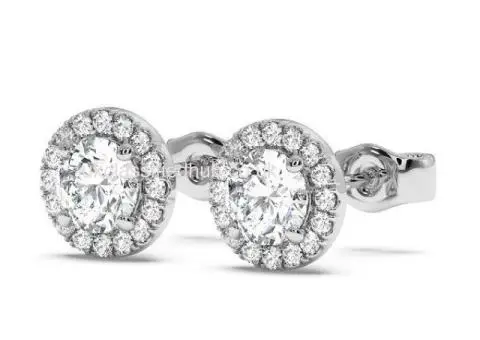 Round Cut Halo Diamond Stud Earrings in 18K White Gold