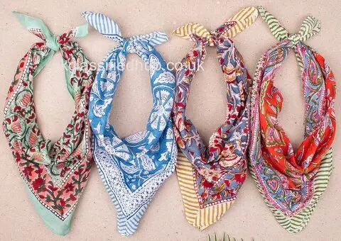 Printed Cotton Bandana in an Artistic Style Based on Hand Block Prints