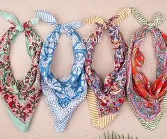 Printed Cotton Bandana in an Artistic Style Based on Hand Block Prints