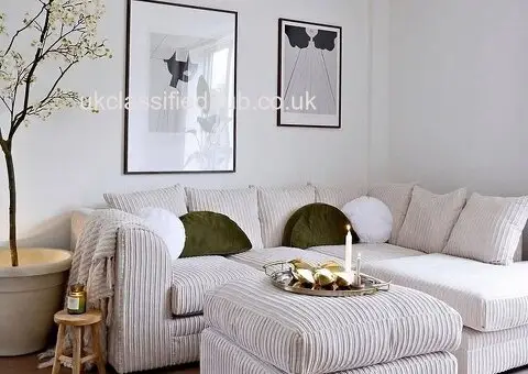 Dylan Cream Jumbo Cord l-Shape Corner Sofa & Footstool