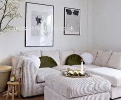 Dylan Cream Jumbo Cord l-Shape Corner Sofa & Footstool